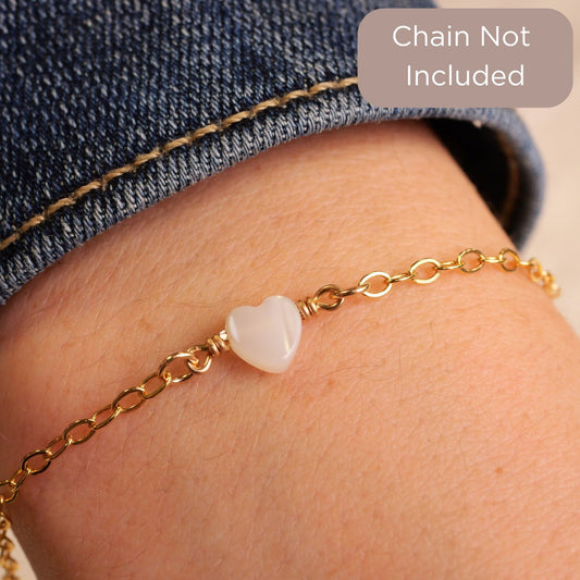 Mother of Pearl Heart Connector Charm for permanent jewelry - Permanent Wholesale Jewelry - view 2