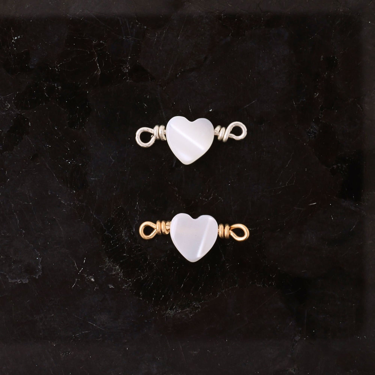 Mother of Pearl Heart Connector Charm for permanent jewelry - Permanent Wholesale Jewelry - view 4