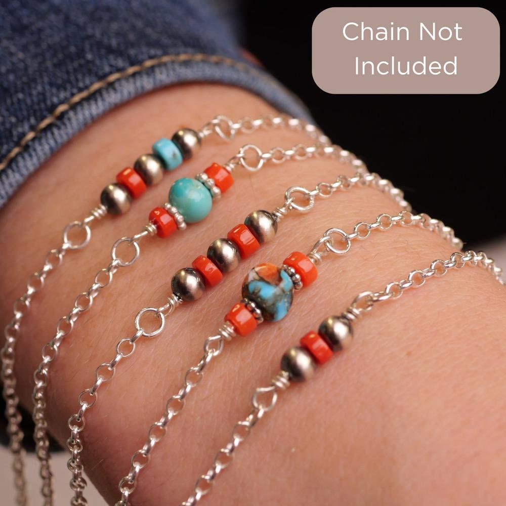 Coral, Turquoise & Navajo Pearl Connector Charm for permanent jewelry - Permanent Wholesale Jewelry