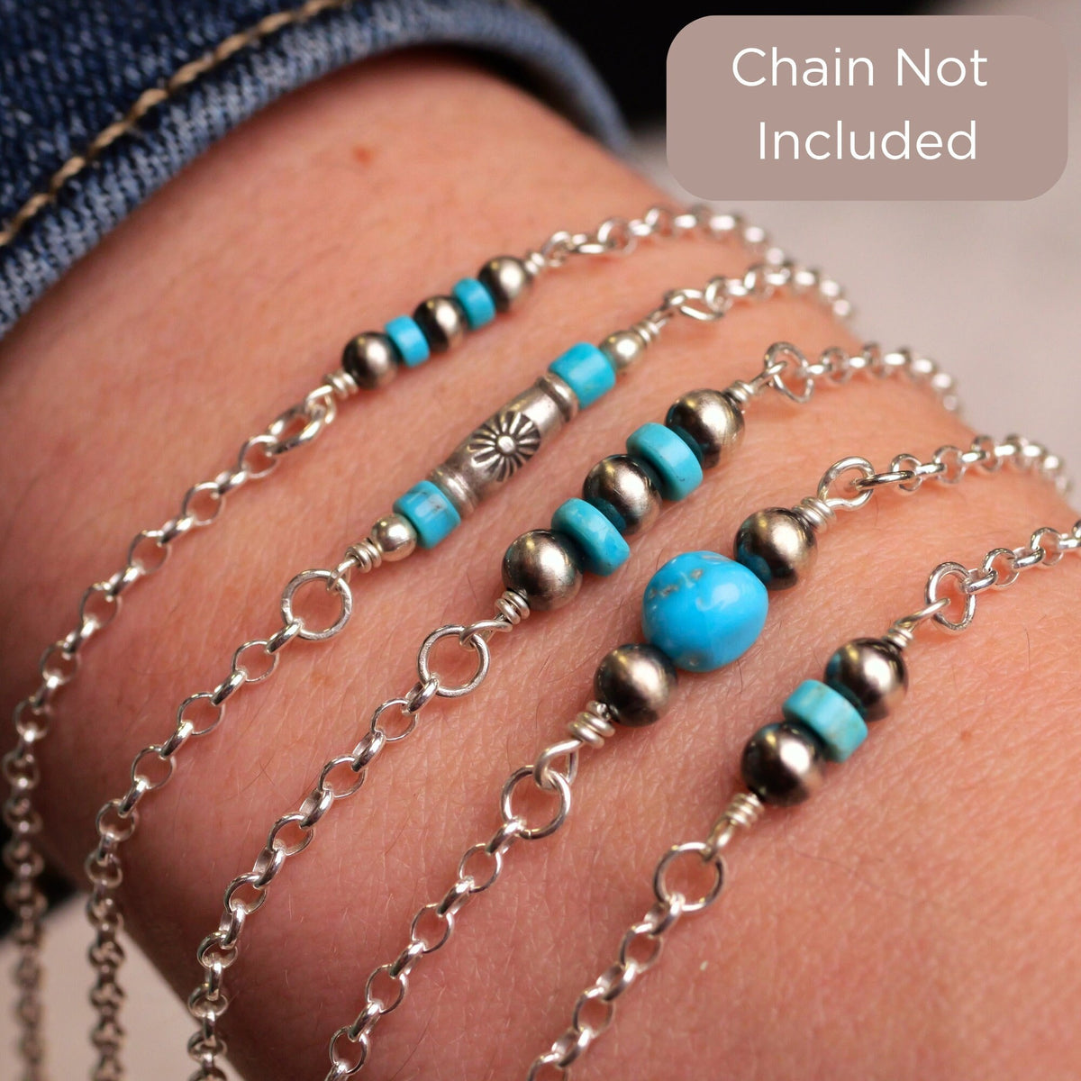 Navajo Pearl & Kingman Turquoise Connector Charm for permanent jewelry - Permanent Wholesale Jewelry