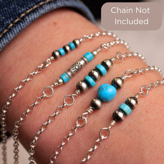 Navajo Pearl & Kingman Turquoise Connector Charm for permanent jewelry - Permanent Wholesale Jewelry