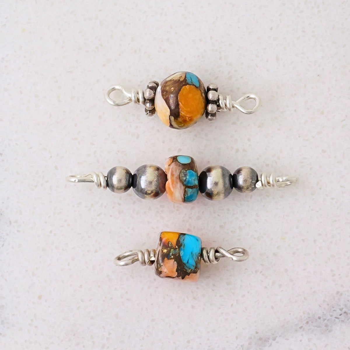 Spiny Oyster & Turquoise Matrix Connector Charm for permanent jewelry - Permanent Wholesale Jewelry - view 3