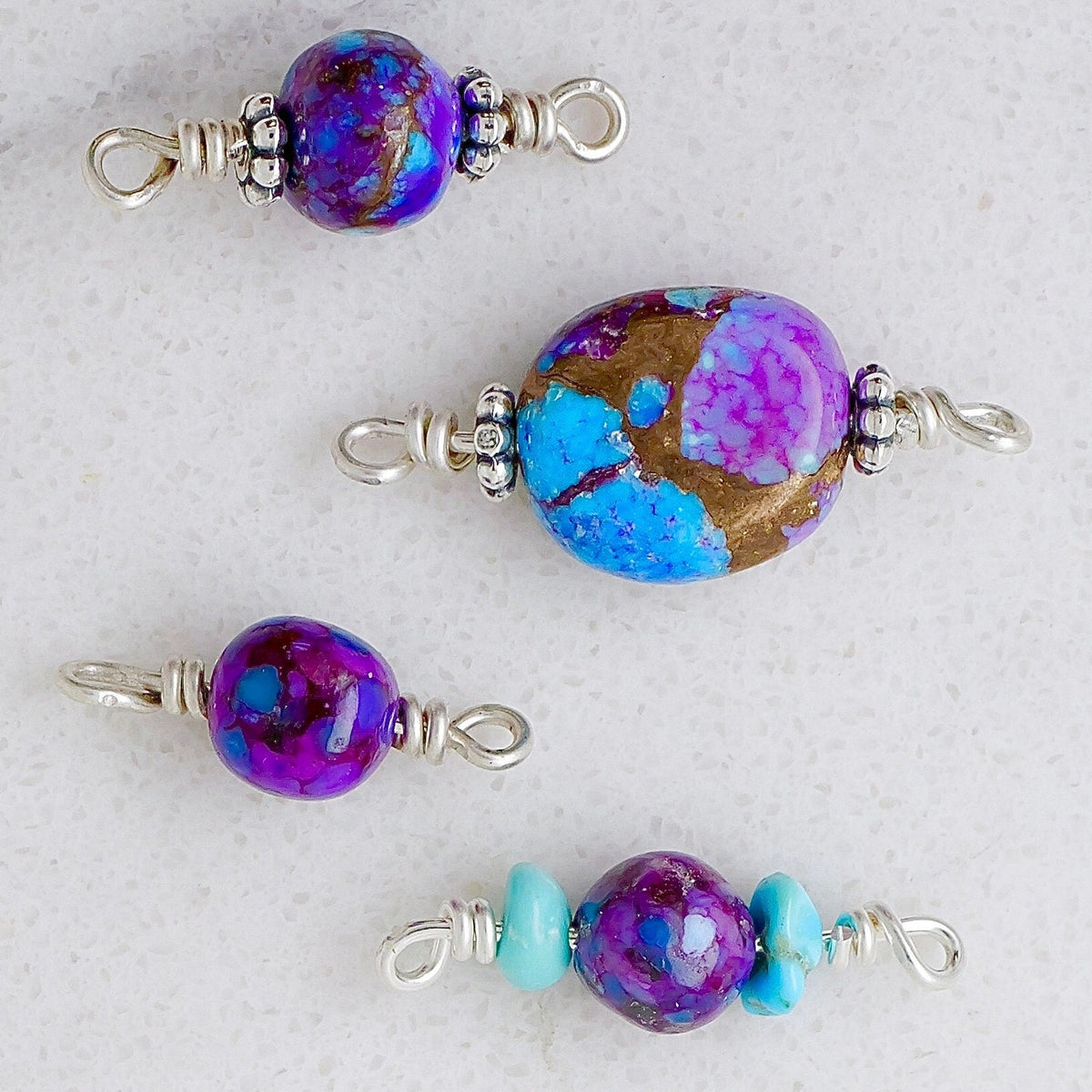 Kingman Turquoise & Spiny Oyster Connector Charm for permanent jewelry - Permanent Wholesale Jewelry - view 2