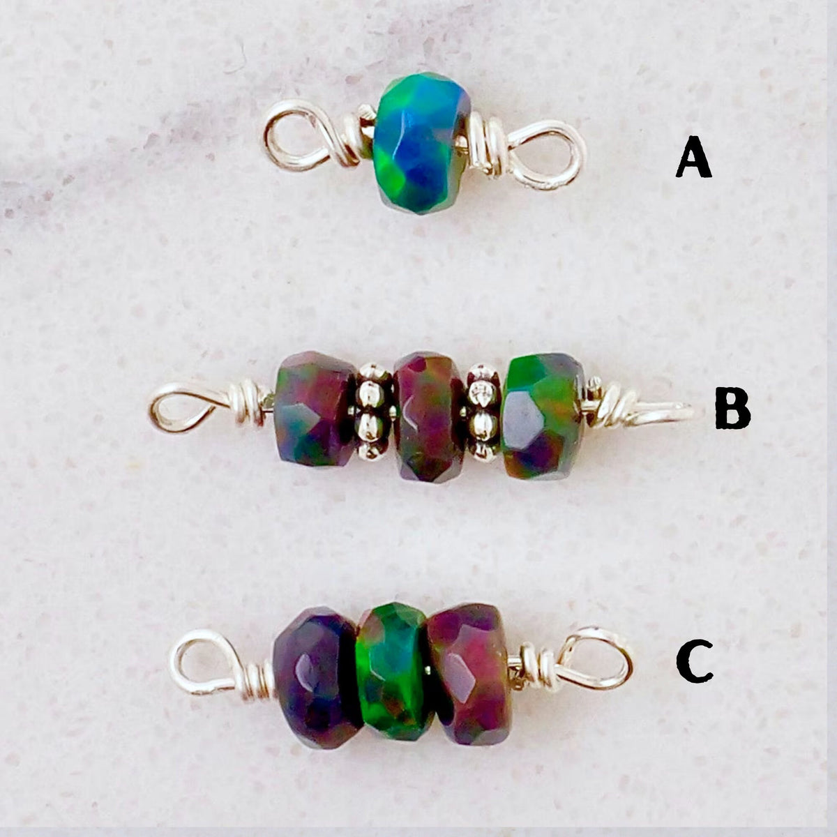 Black Ethiopian Opal Connector Charm for permanent jewelry - Permanent Wholesale Jewelry - view 3