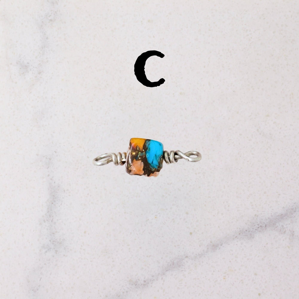 Spiny Oyster & Turquoise Matrix Connector Charm for permanent jewelry - Permanent Wholesale Jewelry - view 7
