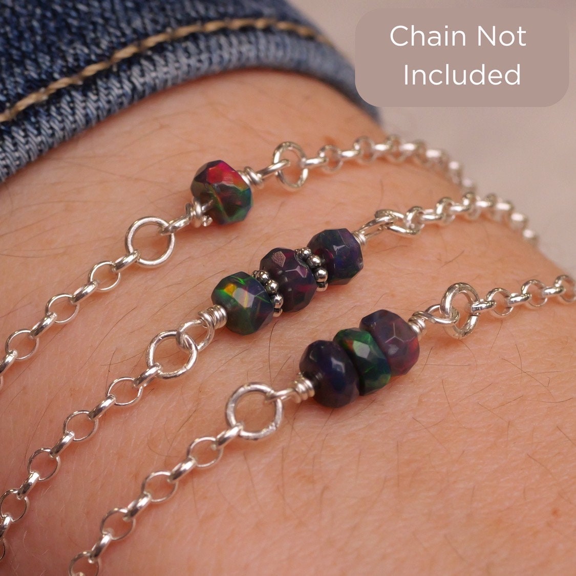 Black Ethiopian Opal Connector Charm for permanent jewelry - Permanent Wholesale Jewelry