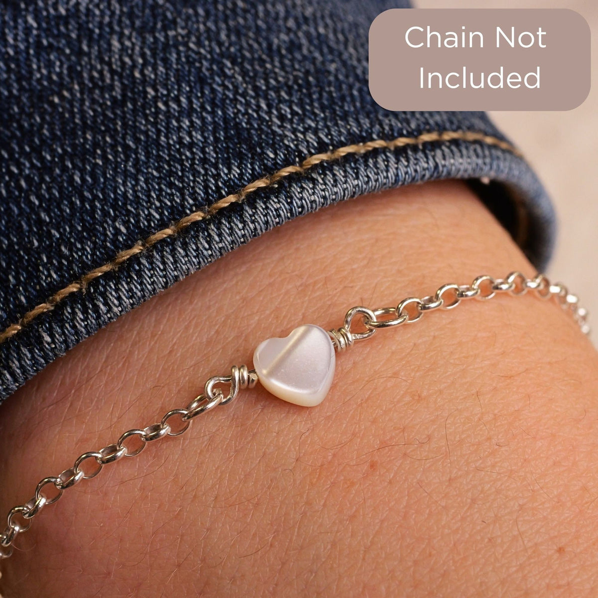 Mother of Pearl Heart Bracelet for permanent jewelry - Permanent Wholesale Jewelry - view 3