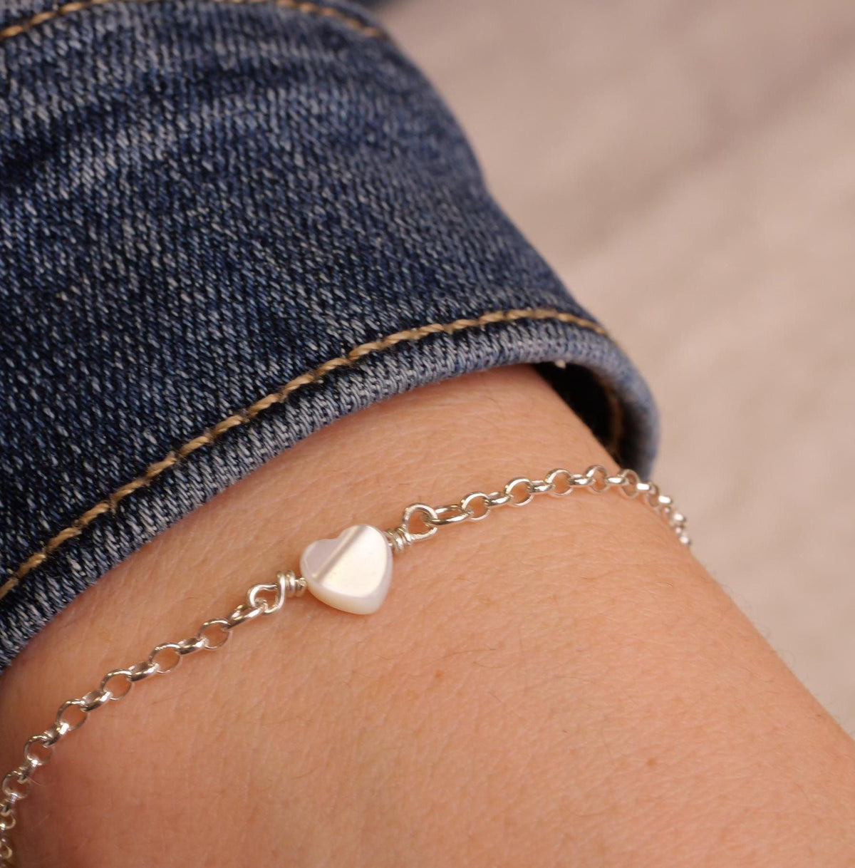 Turquoise or Mother of Pearl Heart Bracelet for permanent jewelry - Permanent Wholesale Jewelry - view 4