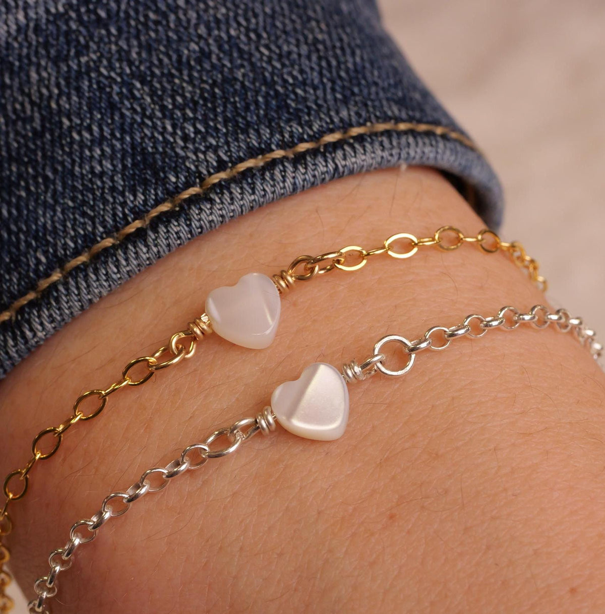 Turquoise or Mother of Pearl Heart Bracelet for permanent jewelry - Permanent Wholesale Jewelry - view 3