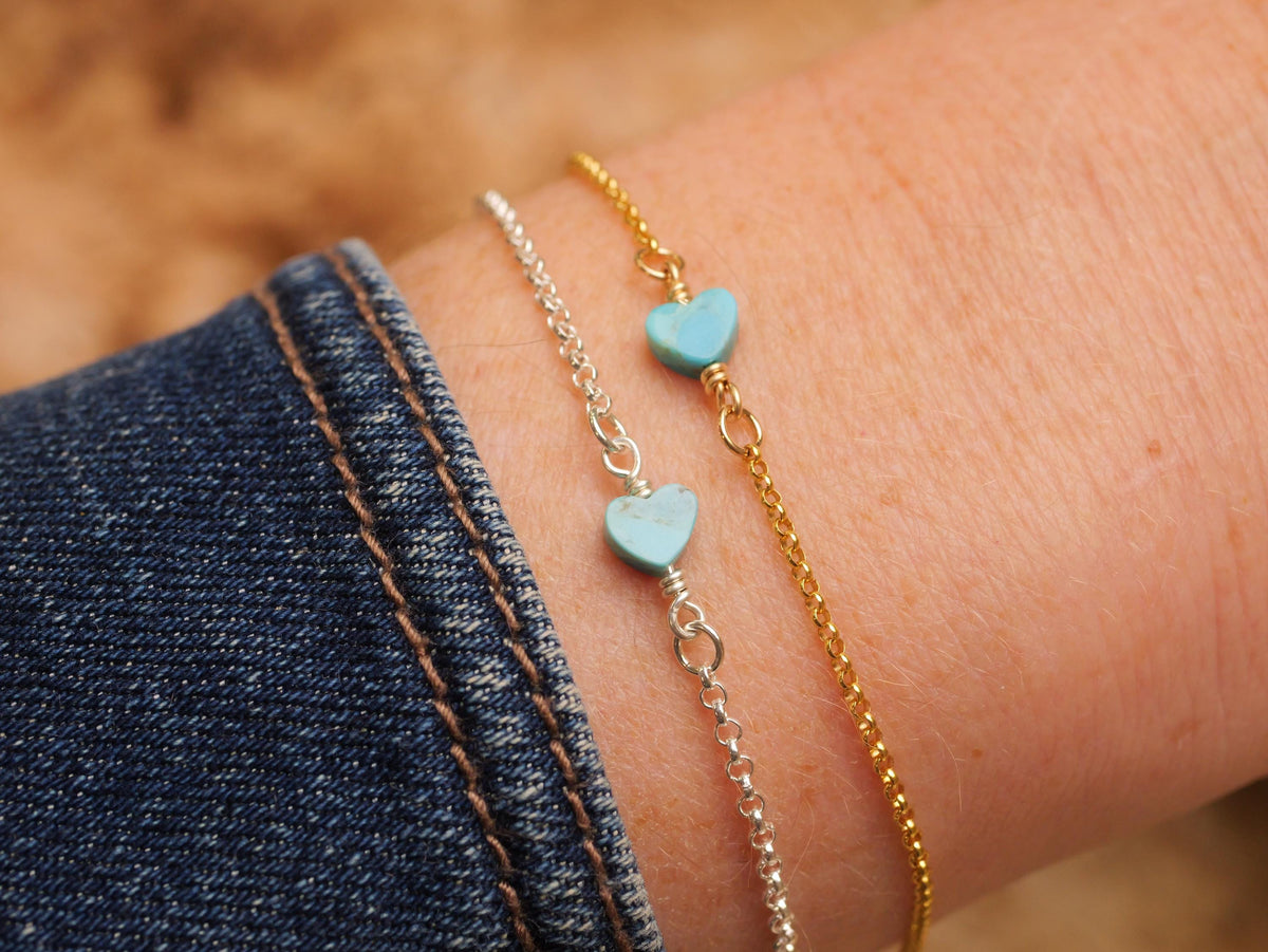 Turquoise or Mother of Pearl Heart Bracelet for permanent jewelry - Permanent Wholesale Jewelry - view 5