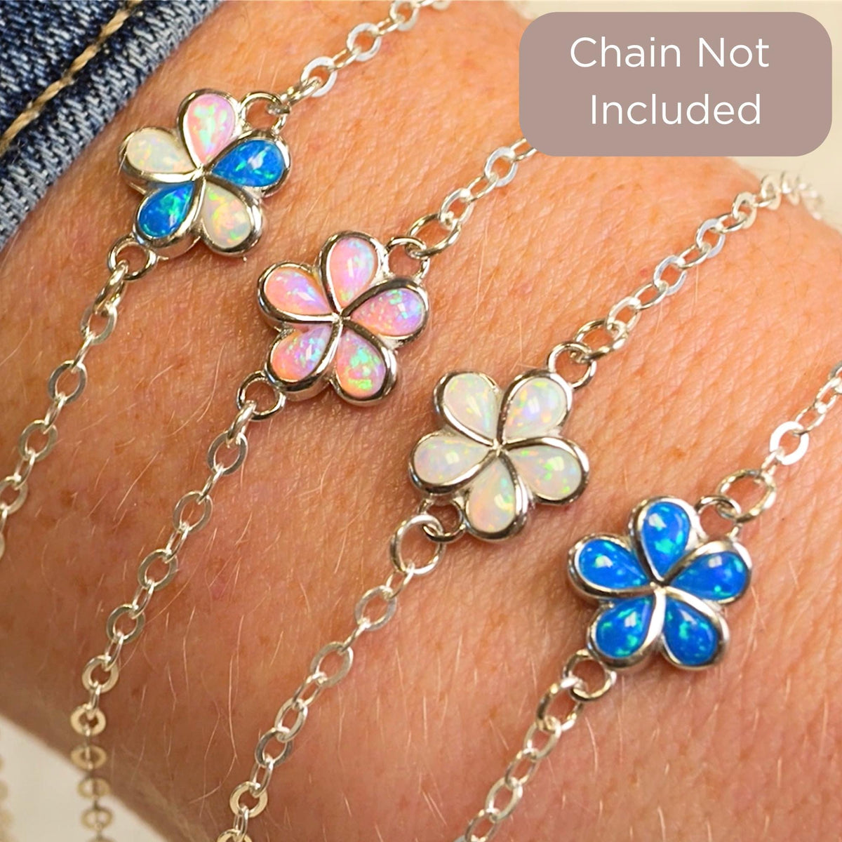 Opal Plumeria Connector Charm 8mm for permanent jewelry - Permanent Wholesale Jewelry