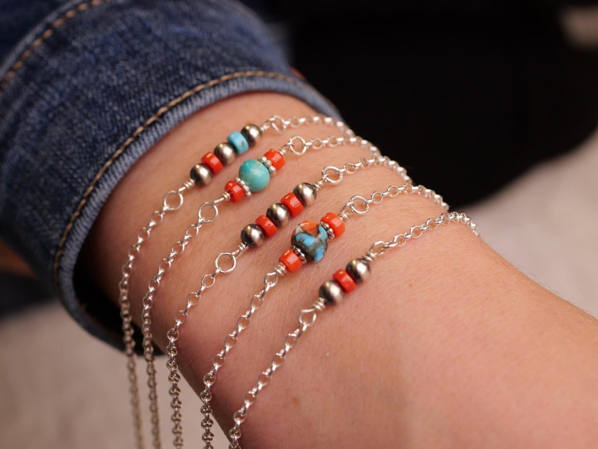Coral, Turquoise & Navajo Pearl Connector Charm for permanent jewelry - Permanent Wholesale Jewelry - view 4