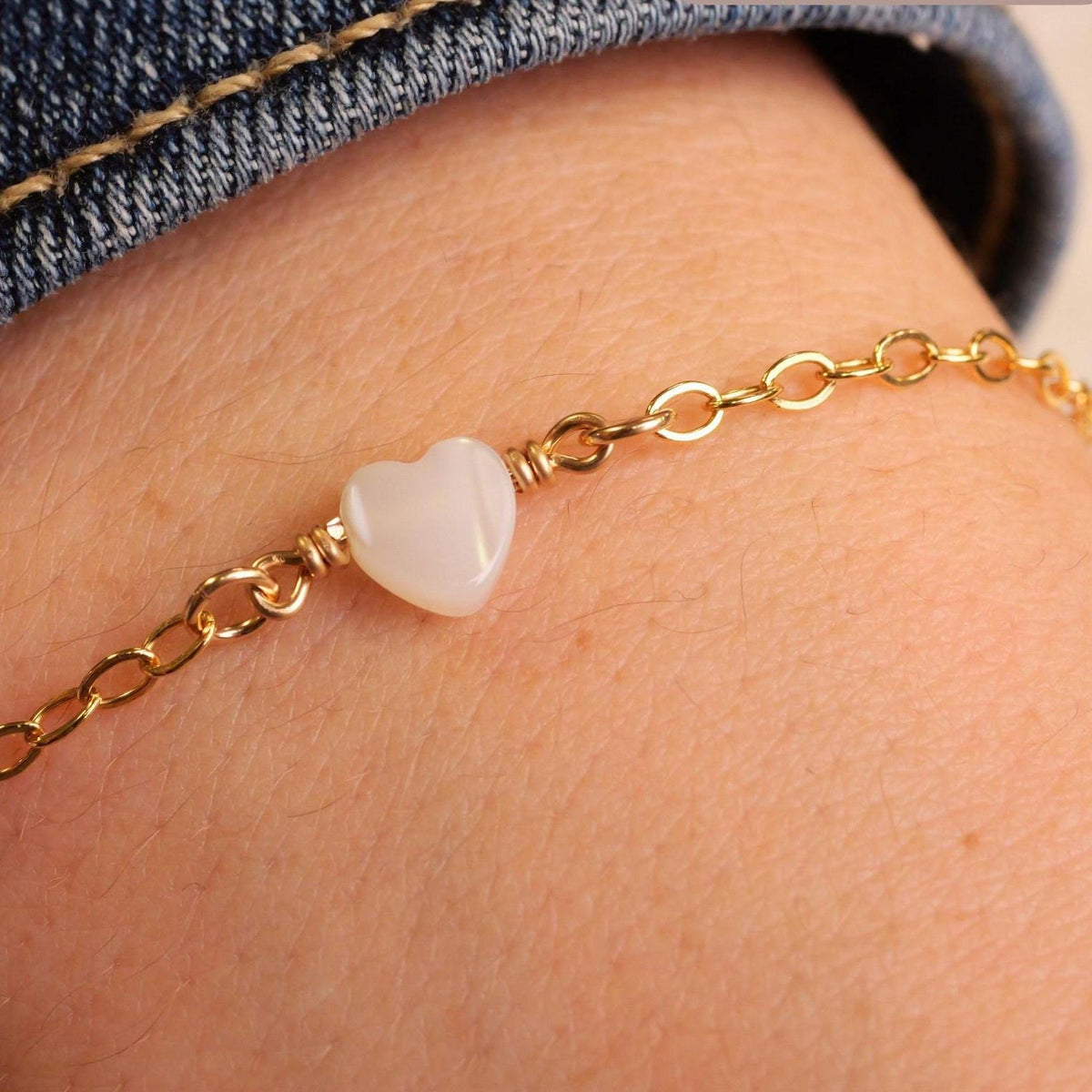 Mother of Pearl Heart Bracelet for permanent jewelry - Permanent Wholesale Jewelry - view 2