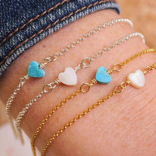 Turquoise or Mother of Pearl Heart Anklet for permanent jewelry - Permanent Wholesale Jewelry
