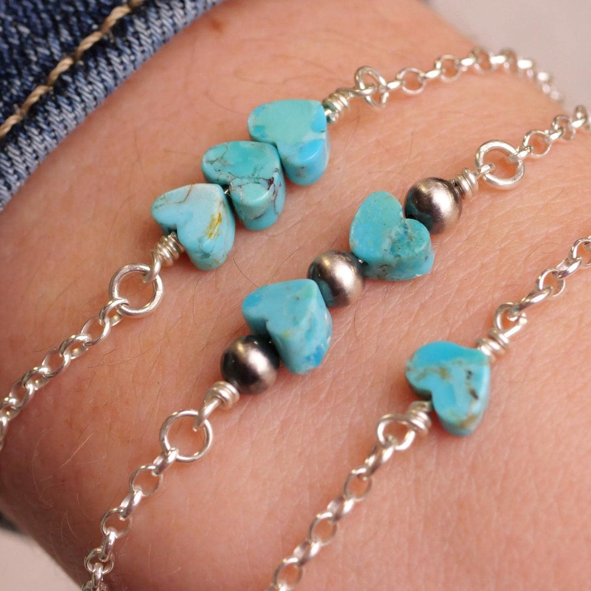 Kingman Turquoise Heart Anklet for permanent jewelry - Permanent Wholesale Jewelry