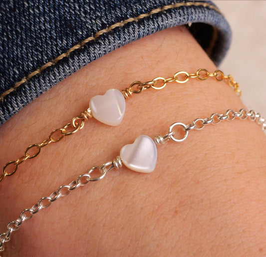 Mother of Pearl Heart Bracelet for permanent jewelry - Permanent Wholesale Jewelry