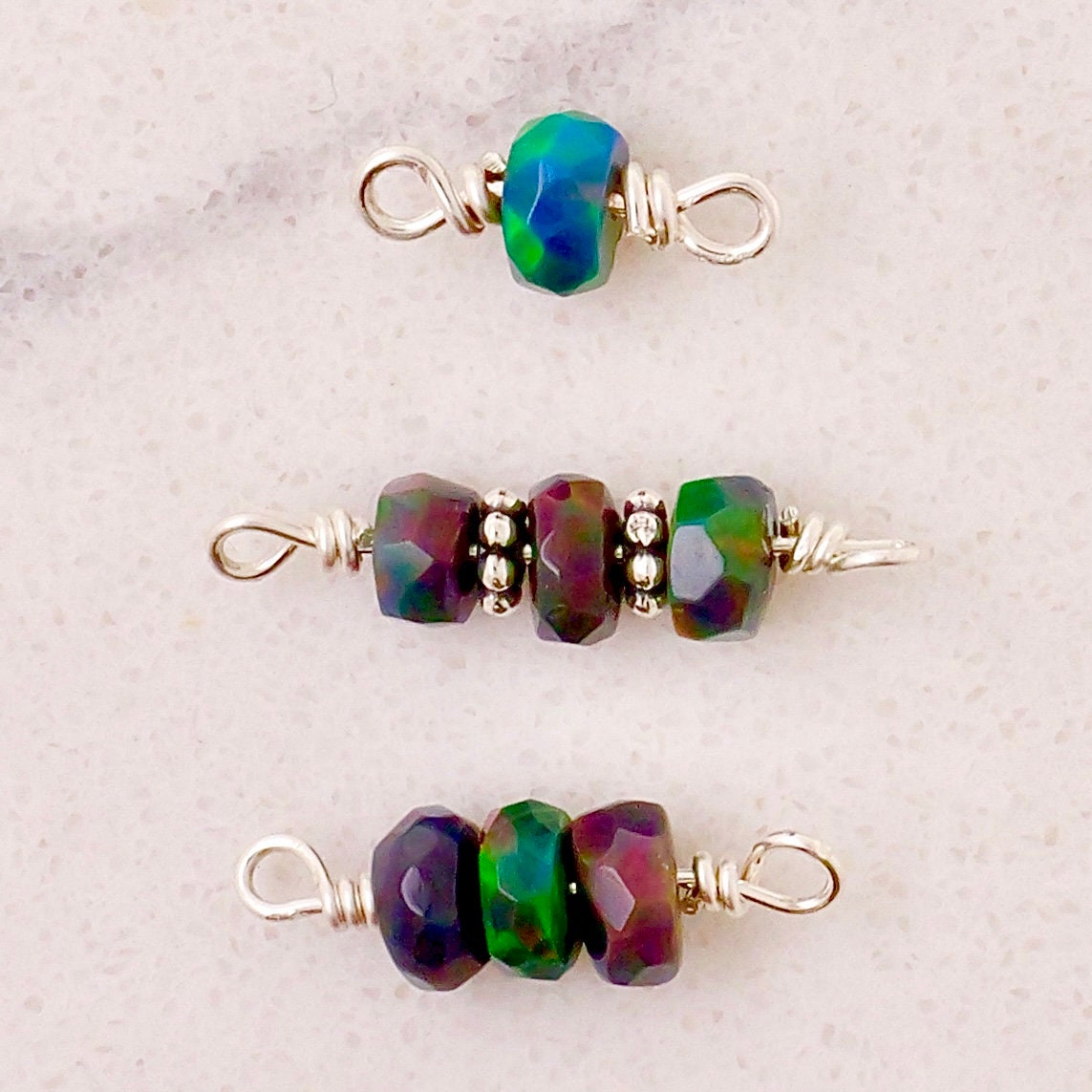 Black Ethiopian Opal Connector Charm for permanent jewelry - Permanent Wholesale Jewelry - view 2