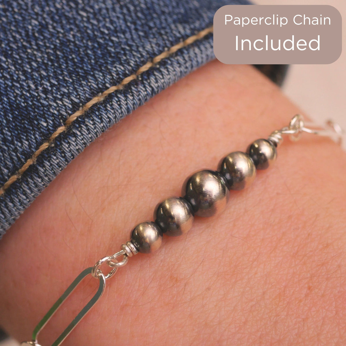 Navajo Pearl Bold Paperclip Bracelet for permanent jewelry - Permanent Wholesale Jewelry
