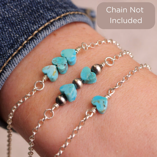 Turquoise Heart & Navajo Pearl Connector Charm for permanent jewelry - Permanent Wholesale Jewelry