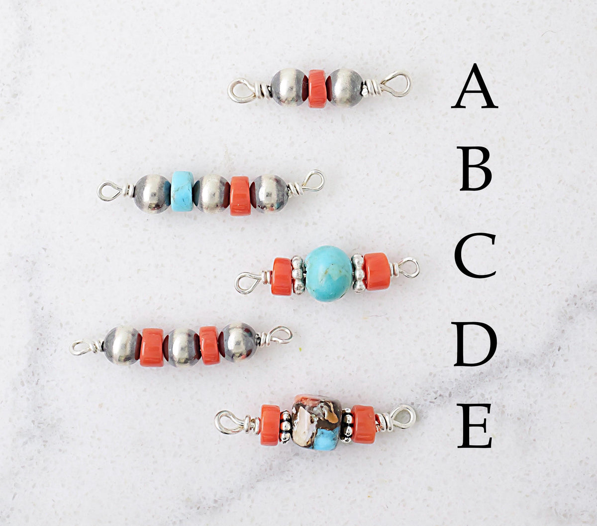 Coral, Turquoise & Navajo Pearl Connector Charm for permanent jewelry - Permanent Wholesale Jewelry - view 2
