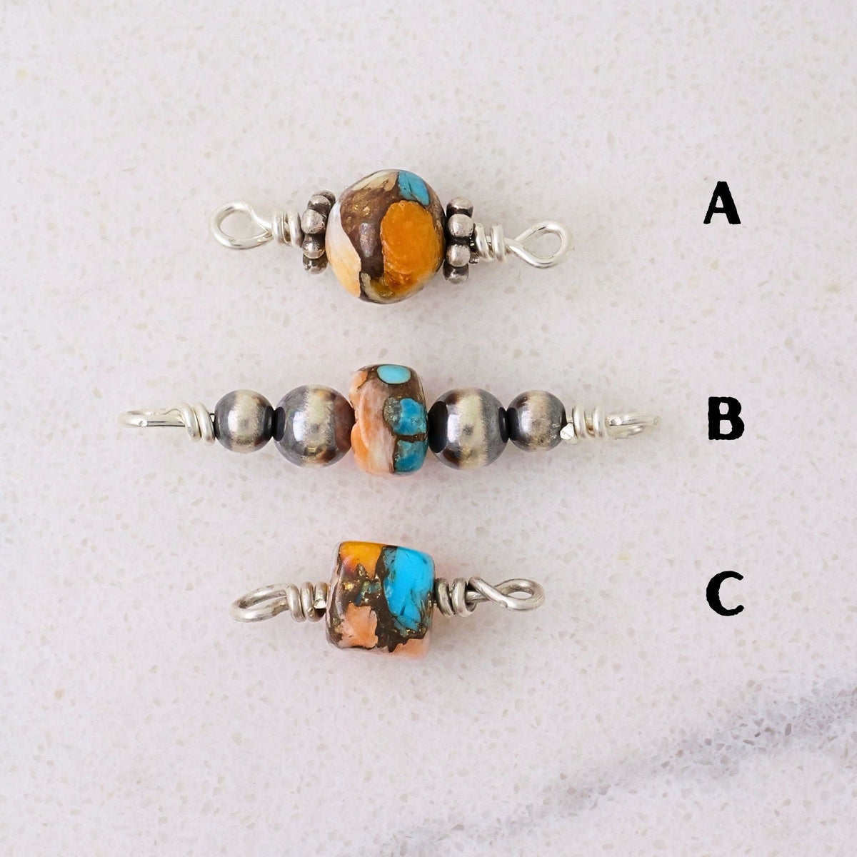 Spiny Oyster & Turquoise Matrix Connector Charm for permanent jewelry - Permanent Wholesale Jewelry - view 4