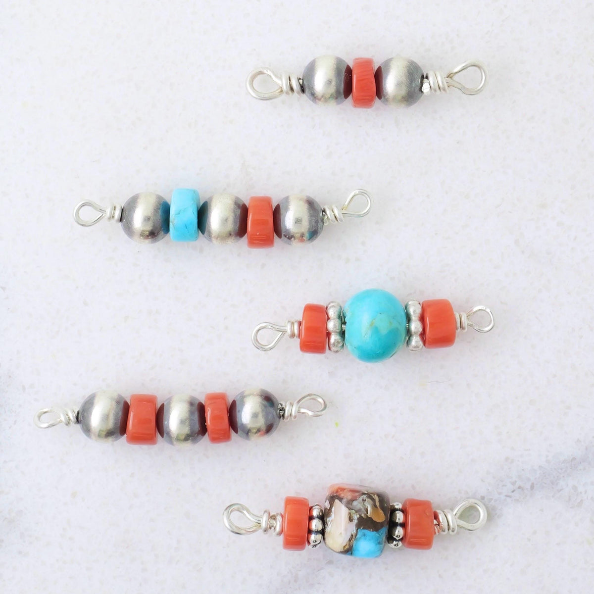 Coral, Turquoise & Navajo Pearl Connector Charm for permanent jewelry - Permanent Wholesale Jewelry - view 3