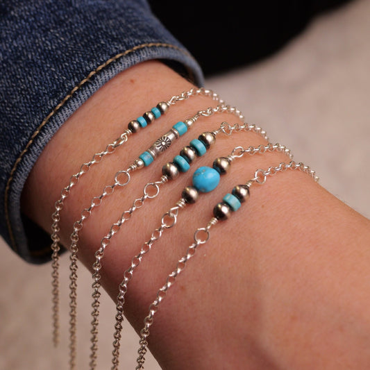 Navajo Pearl & Kingman Turquoise Anklet for permanent jewelry - Permanent Wholesale Jewelry