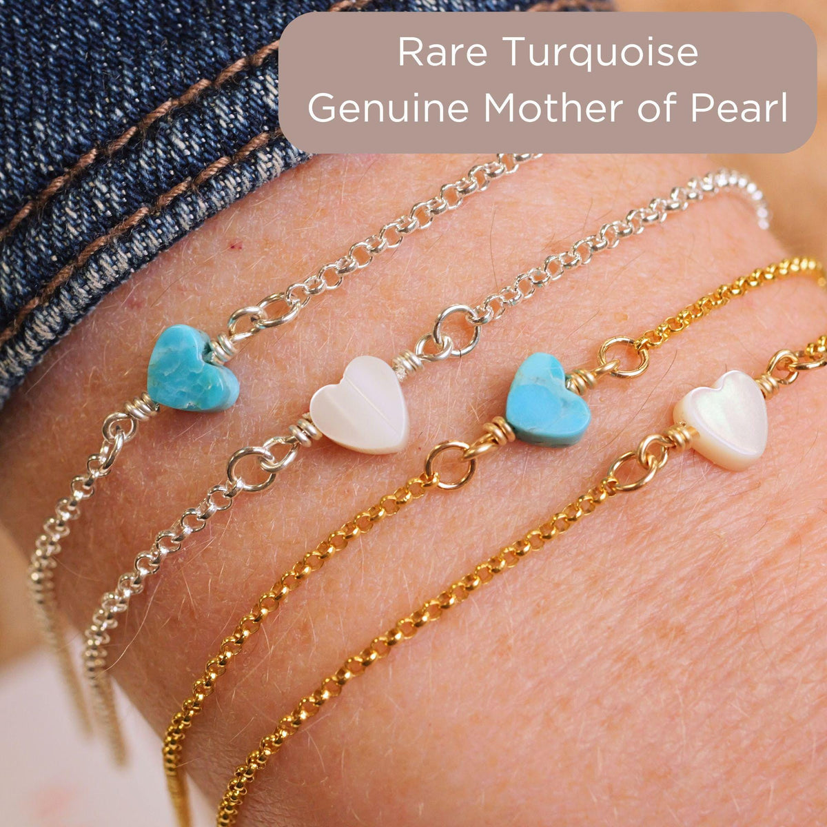 Turquoise or Mother of Pearl Heart Bracelet for permanent jewelry - Permanent Wholesale Jewelry - view 2