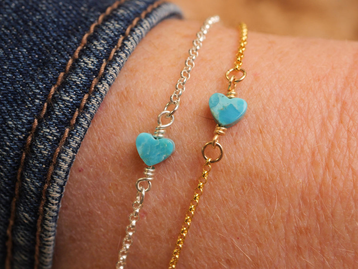 Turquoise or Mother of Pearl Heart Bracelet for permanent jewelry - Permanent Wholesale Jewelry - view 6