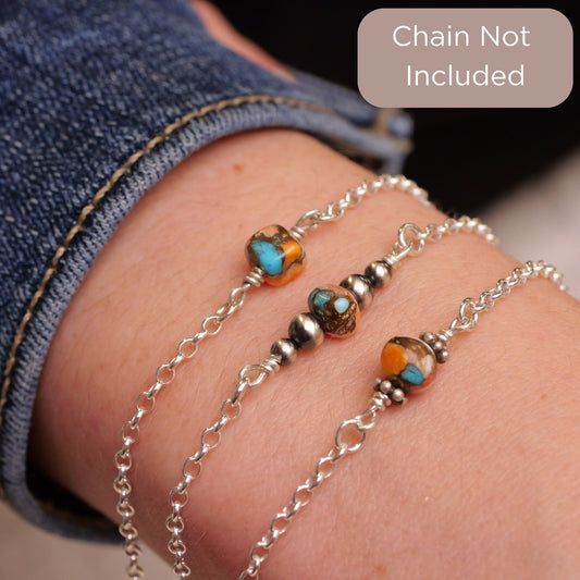 Spiny Oyster & Turquoise Matrix Connector Charm for permanent jewelry - Permanent Wholesale Jewelry