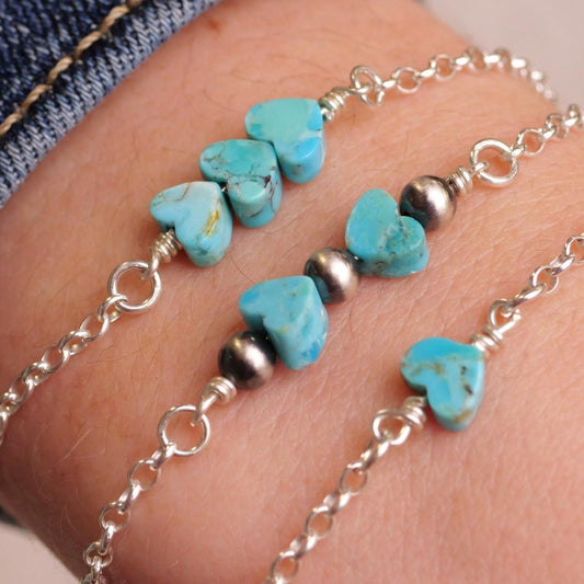 Kingman Turquoise Heart Bracelet for permanent jewelry - Permanent Wholesale Jewelry