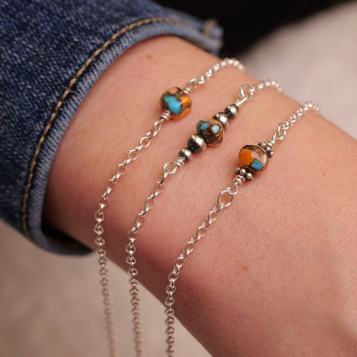 Spiny Oyster & Turquoise Matrix Connector Charm for permanent jewelry - Permanent Wholesale Jewelry - view 2