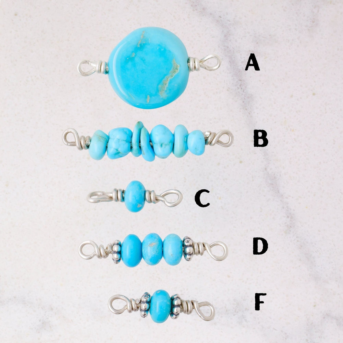 Sleeping Beauty Turquoise Connector Charm for permanent jewelry - Permanent Wholesale Jewelry - view 3