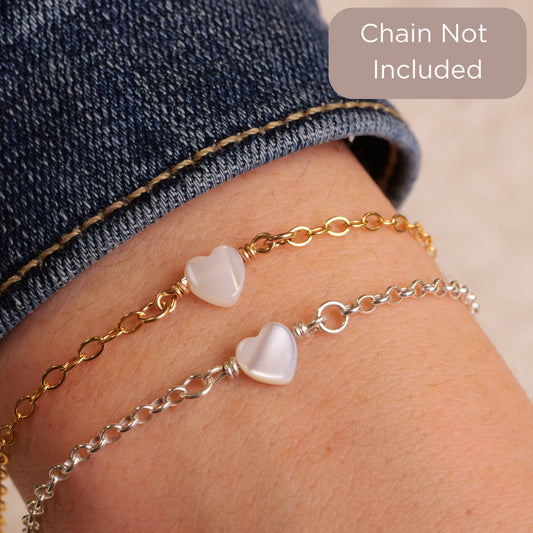 Mother of Pearl Heart Connector Charm for permanent jewelry - Permanent Wholesale Jewelry